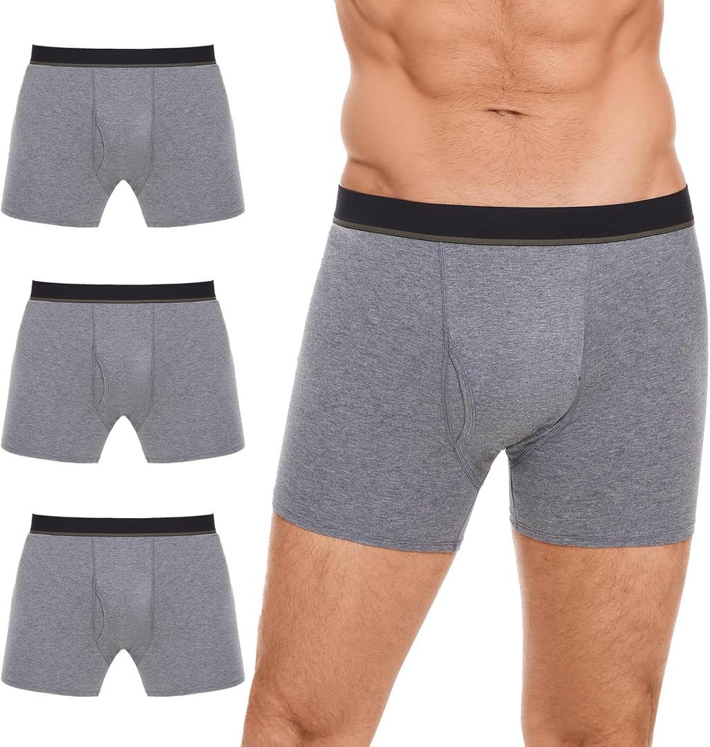 Washable Incontinence Boxer Briefs for Men - Cotton Urinary Leakproof Underwear with Fly, Enhanced Front & Rear Protection 150 ml Absorbency (3 Pack, Gray, L)
