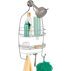 iDesign Neo Shower, Medium Metal Storage, Hanging Bathroom Caddy with 3 Shelves, 6 Hooks and 2 Suction Cups, Silver, Steel, One Size