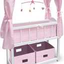 Badger Basket Doll Crib with Bedding, Storage Baskets, Mobile & Personalization Kit - Ideal Nursery Set for Dolls Up to 22 Inches, Best for Doll Accessories & Playtime - White/Pink
