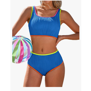 Charmo High Waisted Bikini Sets for Women Sporty Two Piece Swimsuits Color Block Neon Bathing Suit Swimwear 2026 M