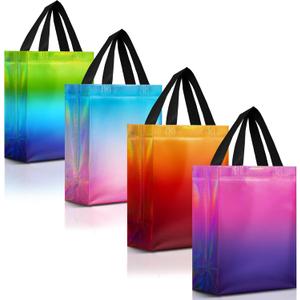 Nush Nush Set of 12 Gradient Medium Gift Bags - 4 Stunning and Shiny Reusable Gift Bags With Handles - Ideal Goodie Bag for Birthday Party, Wedding Party Favors, Christmas, Thanksgiving - 8x4x10 (Gradient Mix Color - Medium Size)