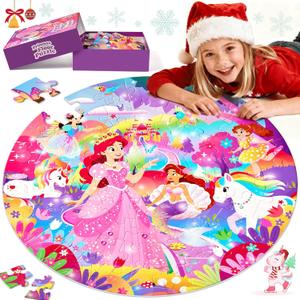 Unicorn Toys Gifts for Girls Age 4-6, 70 Pcs Jumbo Floor Puzzle for Kids, Fun Educational Preschool Learning Toy for Toddlers 3-5, Easter Basket Stuffers Birthday Gifts for Kids (Pink)