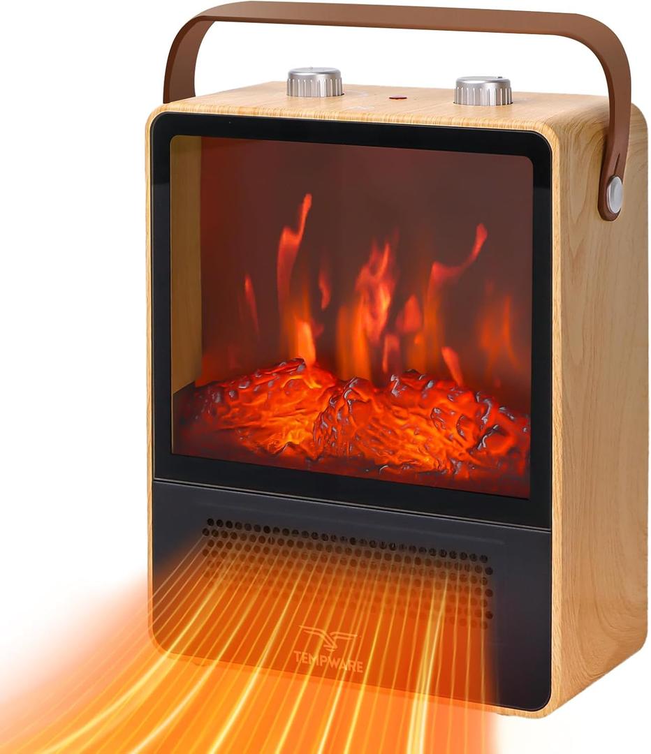 Electric Fireplace Heater, 1500W Portable Space Heater, Fireplace with Realistic 3D Flame Effect and Overheating Safety Protection, Quiet and Safe for Indoor Use Office Bedroom, Oak