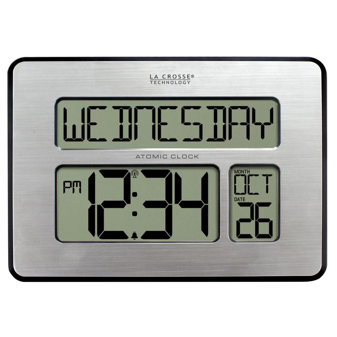 Atomic Digital Wall Clock with Calendar and Indoor Temperature