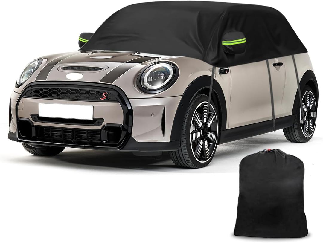 Half Car Cover Compatible with 2000-2024 Mini Cooper/S/Hardtop 2 Dr, Hail Protector Car Cover for Windproof Dustproof UV Resistant Protect Your Windshield and Roof (Black)