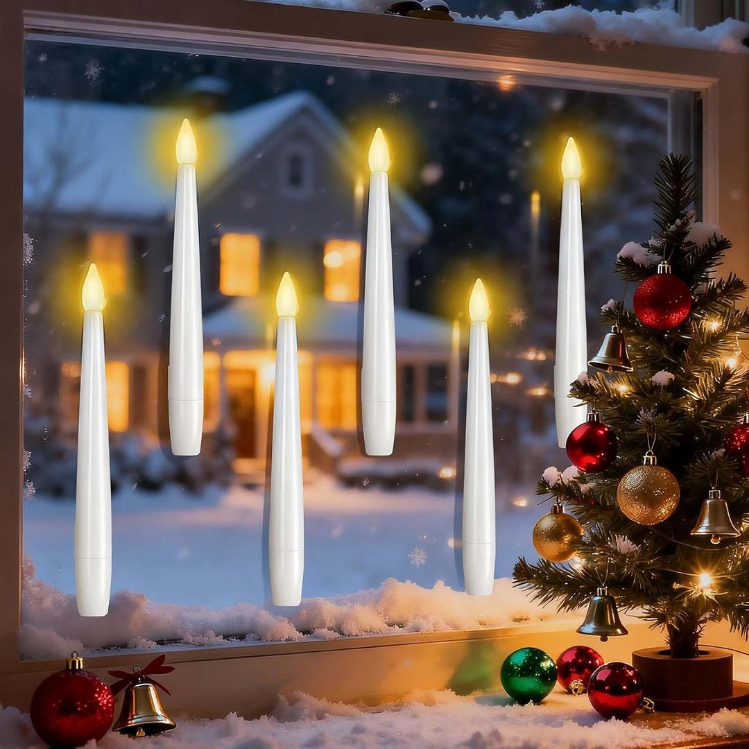 6 Pcs Window Candles with Light Sensor Dusk to Dawn, Lvory LED Window Candle Battery Operated, Flameless Taper Christmas Window Candle for Thanksgiving and Window Decoration