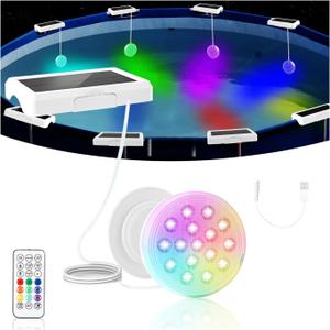 Solar Pool Lights(1 PACK), Upgraded Submersible LED Lights with Remote, 4.55 Inch USB Rechargeable IP68 Waterproof Underwater Light RGB 22 Colors Changing Solar Pool Light with Magnet for Hot Tubs
