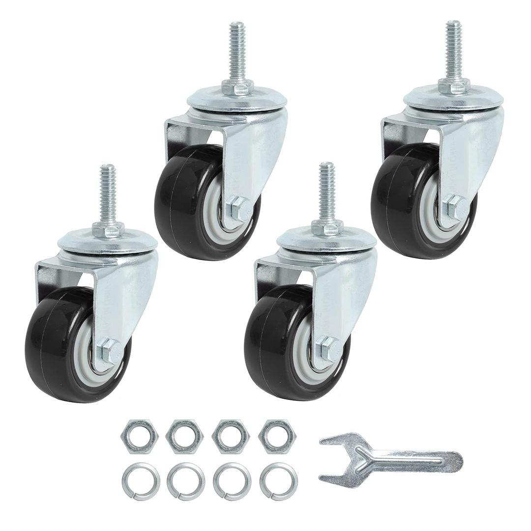 Finnhomy Stem Caster Wheels 2 Inch Heavy Duty Threaded Swivel Casters 1/4" - 20 x 1 Set of 4 for Wire Shelve Wheels P Anti-wear Smooth Casters, Black