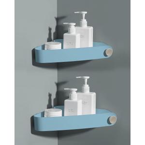 Sotfamily Shower Caddy Corner, Pack of 2 Adhesive Corner Shower Shelves for Bathroom Organizers and Storage, Rust Free Plastic Rack for Bathroom Accessories & Decor, Light Blue