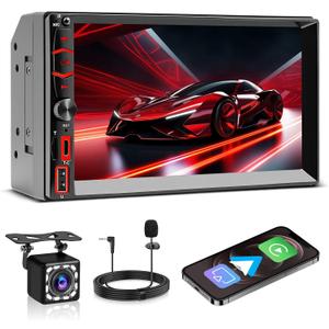 Wireless Double Din Car Stereo Apple Carplay Radio Screen for Car Audio Receivers, Bluetooth Car Play Android Auto Touchscreen, Mirror Link, Backup Camera, AM/FM, Type-C