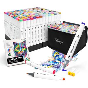 Alcohol Markers 168 Colors - Dual Tip Permanent Markers with Base, Art Drawing Supplies, Color Markers Pens for Adult Kids Gifts, Coloring Painting (168)