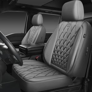 CAR PASS Piping Luxury PU Leather Two Front Car Seat Covers, Waterproof Anti Slip Seat Covers Compatible with Front Seat Armrests,Universal Fit for Suvs,Vans,Trucks,Airbag Compatible(All Gray)