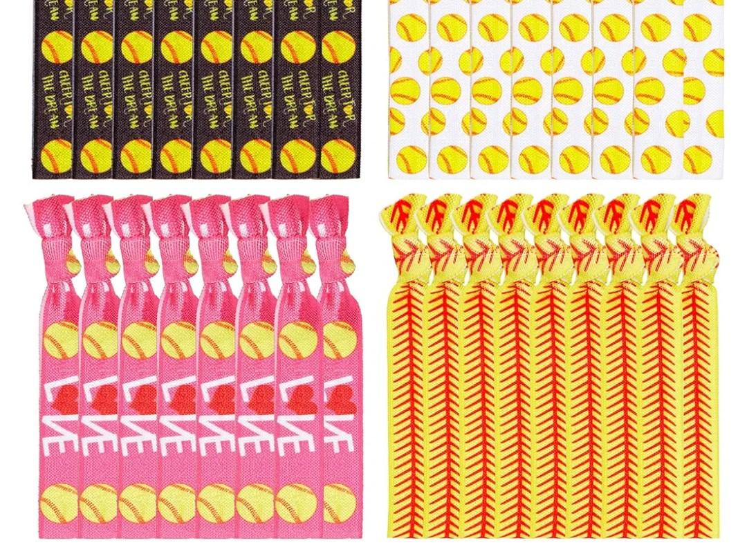 42 Pcs Softball Hair Ties for Girls Softball Hair Scrunchies Accessories Elastic Sports Ribbon Bracelet for Players, Coaches, Teams Stocking Stuffers