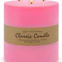 Large 3-Wick Pink Pillar Candle - 6x6 Inch Dripless & Smokeless Unscented Fat Candle, 120 Hour Long Burning Hand-Poured Thick Candle with Cotton Wicks