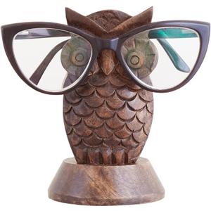 Birthday Gifts for Women Wooden Owl Glasses Holder Night Stand Reading Eyeglass Spectacle Retainer Gifts for Adults Women Men Him Her Mom Dad Car (Brown)