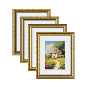 eletecpro 8x10 Picture Frames Set of 4, Gold Frames 8 x 10 with Glass Cover, Vintage Photo Frame Displays 5x7 Photo with Mat or 8x10 without Mat for Tabletop or Wall Decor, Gold