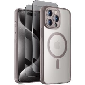Designed for iPhone 15 Pro Case, Compatible with MagSafe, with Privacy Screen Protectors X2, [Camera Protection] [15FT Military Drop Protection] Shockpoof Phone Case, 6.1'', Natural Titanium