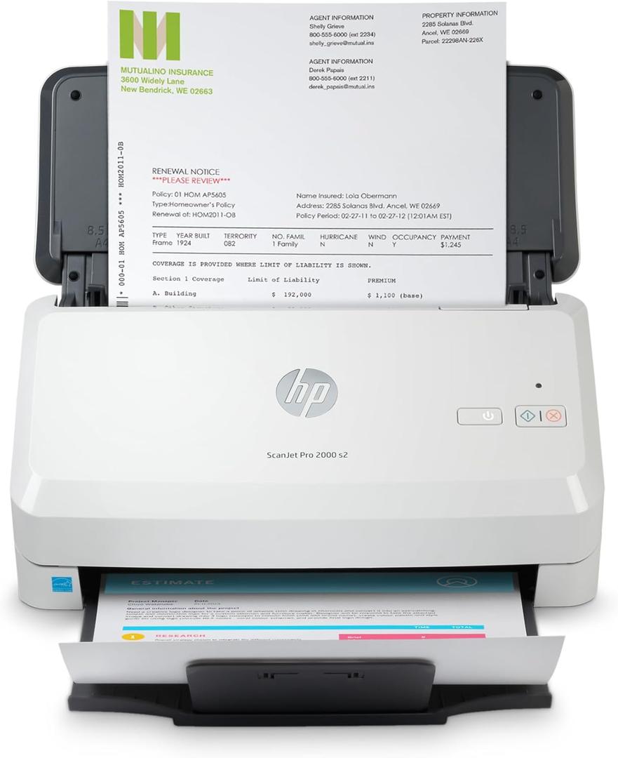 HP ScanJet Pro 2000 s2 (6FW06A) 35ppm USB 3.0 Color Duplex Scanner with 50-page ADF for Documents, Photos, Receipts, and Cards. TWAIN/ISIS drivers included