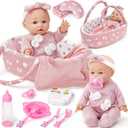 Golray 12" Soft Baby Doll Set with Accessories Bassinet Carrier, 13 Pcs First Toddlers Realistic Baby Doll Crib with Pillow/ Clothes/ Feeding Kit, Pretend Play Toy Birthday Gift for Girls Ages 3 4 5 6