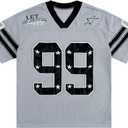 QJQ Men's Jersey Shirts Short Sleeve V Neck Graphic T Shirts Baggy Oversized Tee Summer Y2k Tops Streetwear (Gray, L)
