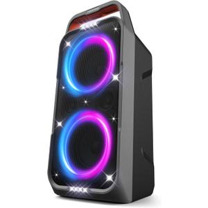 Foxdawn Portable Bluetooth Speaker: 240W Peak Powerful Loud Sound Deep Bass Wireless Boombox Large Subwoofer 15 Hours Battery Life Fast Charging with Led Light Show for Party Outdoor Camping Backyard