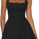 Kaximil Women's Square Neck Ruffle Hem Mini Dress Ruched Waist Short Party Dresses, Size M, Black