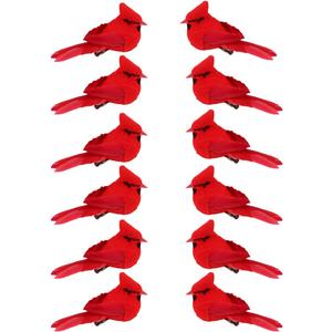 KLEWEE 12 Pcs Cardinal Birds for Crafts, Mini Cardinal Clip On Christmas Tree Ornaments Artificial Red Birds Decorations for Wreaths Centerpieces DIY Crafts, Red Velvet & Feathers