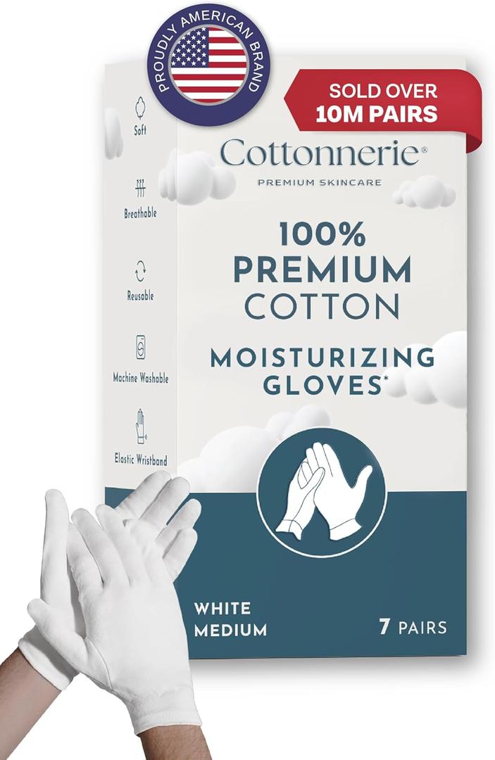 Cotton Gloves for Dry Hands Sleeping, Moisturizing Gloves Overnight, Hand Moisturizer Gloves, Moisture Gloves for Dry Hands Overnight, Sleeping Gloves, Eczema Gloves, Medium 7 Pair