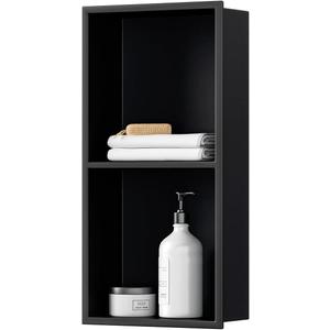 VHH 12"x24" No Tile Needed Shower Niche,Black Stainless Steel 2-Tier Recessed Wall Niche for Bathroom Shower Wall, 11"x23"x3.95"