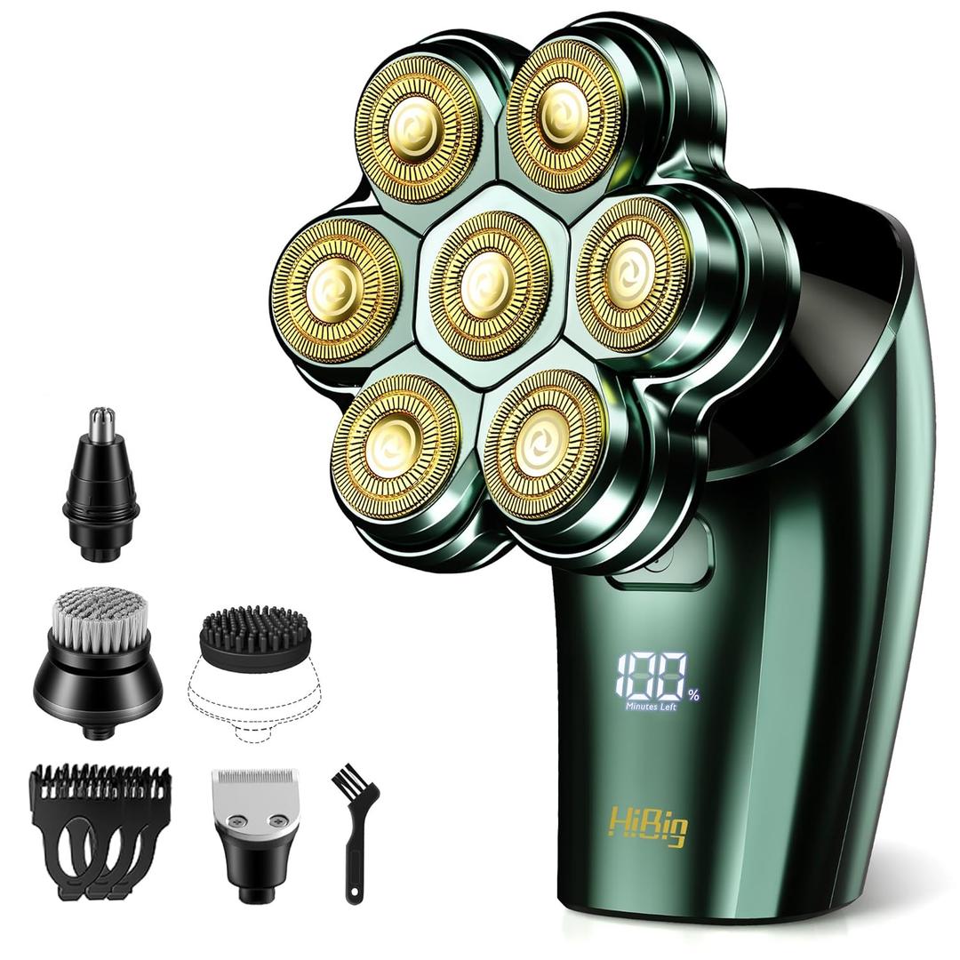 Head Shavers for Bald Men - 7D Arc Magnetic Detachable Electric Razor, Waterproof Wet Dry 5-in-1 Electric Shaving & Grooming Kit, LED Display Rechargeable Head & Body Hair Shaver, Dark Green