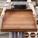 Extra Large Square Wood Tray, Generously 22" Acacia Serving Trays for Large Ottoman Coffee Table, Giant Square Shape Sofa Tray with Handles, Kitchen Organizer Storage Trays Huge Counter Serveware