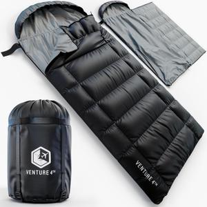 VENTURE 4TH Backpacking Sleeping Bag  XXL, Double and Single Sizes - Lightweight Warm & Cold Weather Sleeping Bags for Adults, Kids & Couples  Ideal for Hiking, Camping & Outdoor Adventures (4.5lbs | Black)
