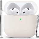Ljusmicker for AirPods 4 Case 2024 with Cleaner Kit,Soft Silicone Protective Cover for Apple AirPods 4th Generation Cases for Women Men,for AirPod 4 Case Accessories with Keychain-Stone