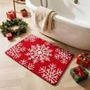 Christmas Bathroom Rugs, Extra Soft Absorbent Bath Rug Non Slip Washable Bathroom Mat Holiday Xmas Home Decor Indoor Bath Mat, Snowflake, 20"x30"