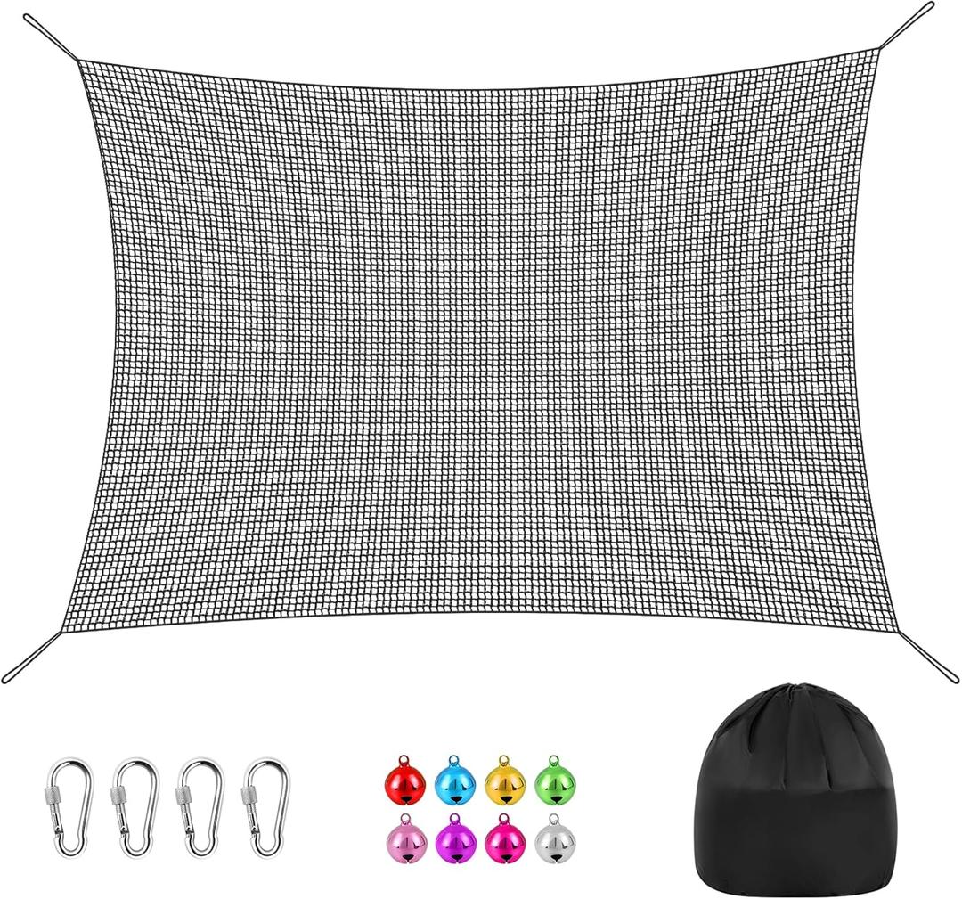 TOPNEW Double Layers Climbing Cargo Net - 6.6FT x 9.9FT Heavy Duty Playground Safety Net for Kids Backyard, Tree Fort & Jungle Gyms | Treehouse Accessories with Storage Bag & Carabiners(Black)