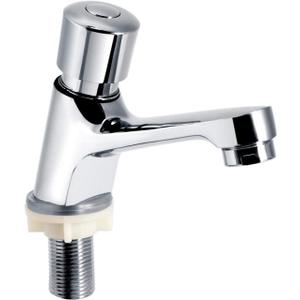 Water Saving Time Delay Faucet, Public Ktchen Bathroom Chrome Plated Self Closing Basin Sink Tap Water Saver Faucet for Home or Outdoor Single Cold