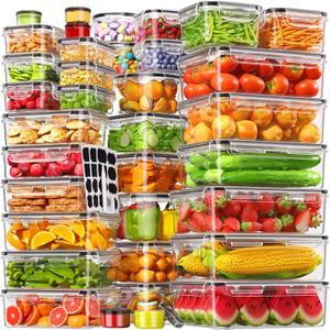 70 PCS Food Storage Containers with Lids Airtight, (35 Lids & 35 Containers) Leak proof Containers Set for Kitchen, Meal Prep, BPA-Free, PVC-Free Plastic, Microwave/Dishwasher Safe, Extra Labels & Pen
