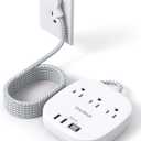 10Ft Flat Plug Power Strip, Ultra Thin Extension Cord - 3 Outlets 4 USB Ports (2 USB C) Desktop Charging Station, Cruise Ship Power Strip with No Surge Protection for Travel, Dorm Room Essentials (White)