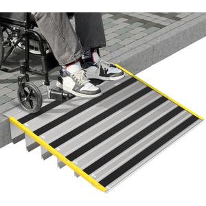 6" Rise Door Threshold Ramps for Doorways, Stable Yellow Edge, Aluminum Wheelchair Ramp for Home Steps, Adjustable Modular Entry Ramp for Scooters, Power Chairs, 880LBS Load Capacity