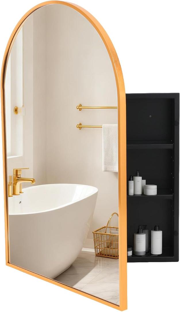 Gold Metal Medicine Cabinet Arched-Design, 16x26