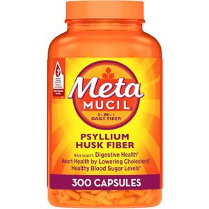 Metamucil 3-in-1 Fiber Capsules, Daily Psyllium Husk Fiber Supplement, Fiber Capsules for Digestive Health, Plant-Based Psyllium Husk Fiber Capsules, #1 Doctor Recommended Fiber Brand, 300ct Capsules, Exp 05/2027