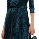 Simple Flavor Women's Vintage Velvet Midi Dress 3/4 Sleeve Flare Swing Pleated A-Line Party Dress, 2XL