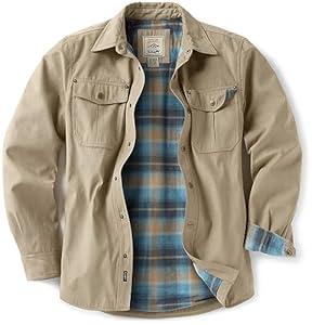 CQR Men's Flannel Lined Shirt Jackets, Long Sleeved Rugged Plaid Cotton Brushed Suede Shirt Jacket, Flannel Lined Seashore, Small