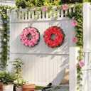 Artificial Geraniums with Leaves Wreath for Front Door 17.7 Inch Realistic Spring Wreath Tropical Artificial Flowers Door Wreath for Home Decor, Porch, Window, Farmhouse Wall Decoration