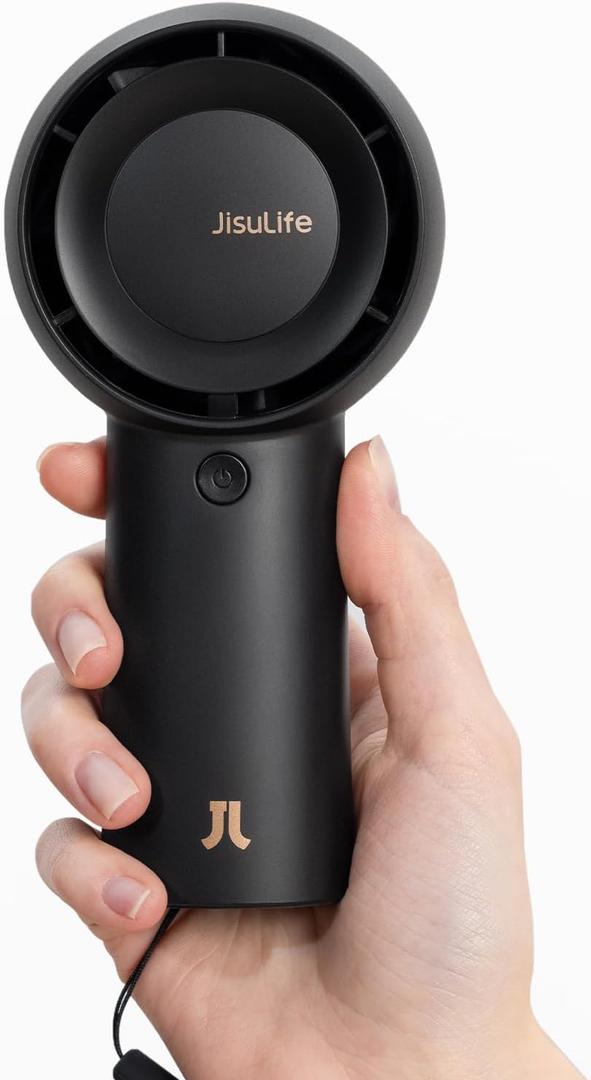 JISULIFE Portable Handheld Turbo Fan [18H Max Cooling Time], 6000mAh USB Rechargeable Personal Battery Operated Lash Small Pocket Fan with 5 Speeds for Travel/Outdoor/Vacation/Concerts- Black