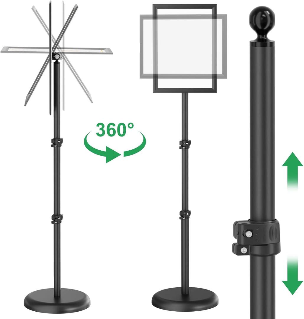 2Pack Sign Holder,8.5x11 inch Telescopic Adjustable Floor Sign Stand - Aluminum Openable Frame, 360 Rotatable, Suitable for Vertical and Horizontal Display - Perfect for Malls, Schools, Restaurants