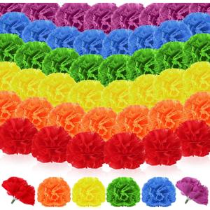 Syhood 50 Pcs Pride Rainbow Flower Bulk Gay Day Decoration Mexican Marigold Flowers Decoration Rainbow Lesbian Party Favors Tropical Pride LGBT Accessories Lais Hawaiian Luau Party Decorations