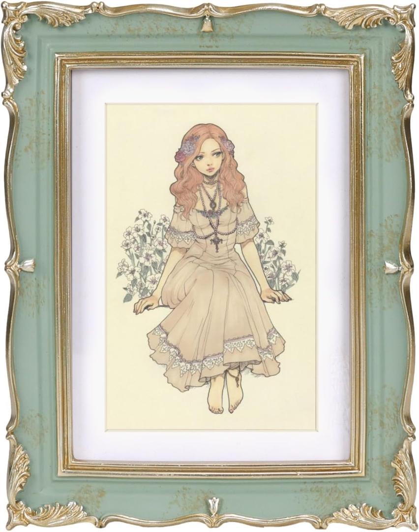 PHAREGE Vintage Picture Frame 5x7 Mint Green Gold, 5 by 7 Ornate Decorative Antique Frame with Mat for 4x6 Photo, Fancy Matted Frame for Desktop or Wall, Horizontal or Vertical