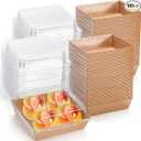 Hiceeden 100 Pack Charcuterie Boxes with Clear Lids, 5.4"×5"×2.5" Paper Bakery Dessert Sandwich Box, Disposable Square Food Containers for Cookies, Donuts, Muffins, Salad, and Pastry, Brown