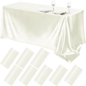 TURSTIN 8 Packs Ivory Satin Tablecloth 102 x 58 Inch Overlay Satin Table Cover Rectangle Bright Silk Tablecloth Smooth Fabric Table Decoration for Wedding Banquet Party Events